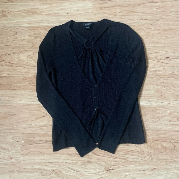 |August Silk| Black Metallic Silk Blend Cardigan in Woman’s XL - Picture 3 of 8